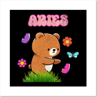 Vintage Aries Teddy Bear Zodiac Sign Astrology Cute Butterfly Posters and Art